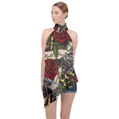 Halter Asymmetric Satin Top 