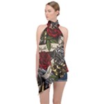 Seamless Vector Pattern Halter Asymmetric Satin Top