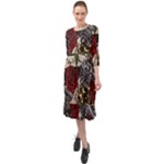 Seamless Vector Pattern Ruffle End Midi Chiffon Dress
