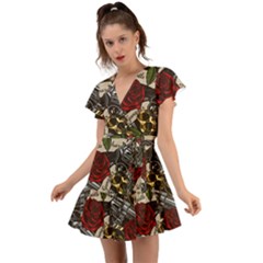 Flutter Sleeve Wrap Dress 