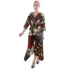 Quarter Sleeve Wrap Front Maxi Dress 