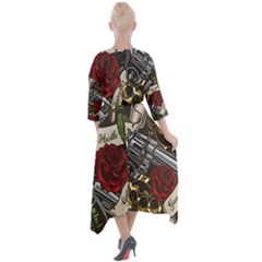 Quarter Sleeve Wrap Front Maxi Dress 