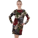 Seamless Vector Pattern Long Sleeve Hoodie Dress