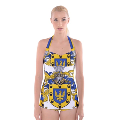 Soto Coat of Arm Boyleg Halter Swimsuit  from ArtsNow.com
