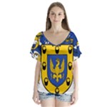 Soto Coat of Arm V-Neck Flutter Sleeve Top