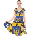 Soto Coat of Arm Cap Sleeve Front Wrap Midi Dress