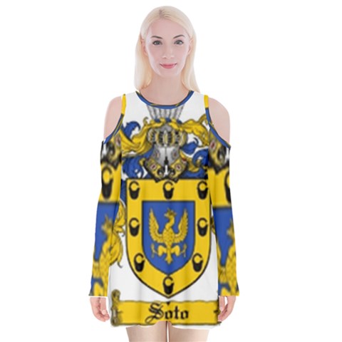 Soto Coat of Arm Velvet Long Sleeve Shoulder Cutout Dress from ArtsNow.com
