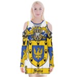 Soto Coat of Arm Velvet Long Sleeve Shoulder Cutout Dress