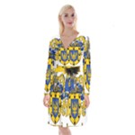 Soto Coat of Arm Long Sleeve Velvet Front Wrap Dress