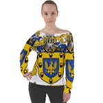 Soto Coat of Arm Off Shoulder Long Sleeve Velour Top