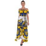 Soto Coat of Arm Off Shoulder Open Front Chiffon Dress