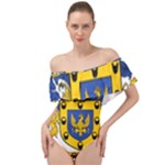 Soto Coat of Arm Off Shoulder Velour Bodysuit 