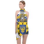 Soto Coat of Arm Halter Asymmetric Satin Top