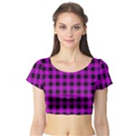 Purple Black Buffalo Plaid Short Sleeve Crop Top