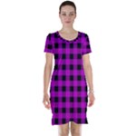 Purple Black Buffalo Plaid Short Sleeve Nightdress