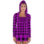 Purple Black Buffalo Plaid Long Sleeve Hooded T-shirt