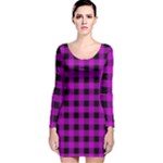 Purple Black Buffalo Plaid Long Sleeve Velvet Bodycon Dress