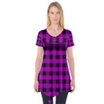 Purple Black Buffalo Plaid Short Sleeve Tunic 