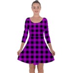 Purple Black Buffalo Plaid Quarter Sleeve Skater Dress