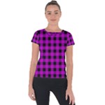 Purple Black Buffalo Plaid Short Sleeve Sports Top 