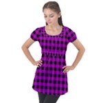 Purple Black Buffalo Plaid Puff Sleeve Tunic Top