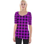 Purple Black Buffalo Plaid Wide Neckline Tee