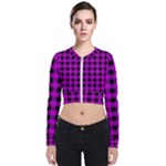 Purple Black Buffalo Plaid Long Sleeve Zip Up Bomber Jacket