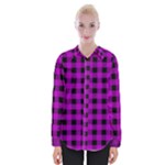 Purple Black Buffalo Plaid Womens Long Sleeve Shirt