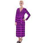 Purple Black Buffalo Plaid Velvet Maxi Wrap Dress