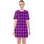 Purple Black Buffalo Plaid Sixties Short Sleeve Mini Dress