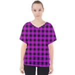 Purple Black Buffalo Plaid V-Neck Dolman Drape Top