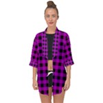 Purple Black Buffalo Plaid Open Front Chiffon Kimono