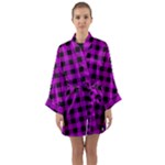 Purple Black Buffalo Plaid Long Sleeve Satin Kimono