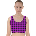 Purple Black Buffalo Plaid Velvet Racer Back Crop Top