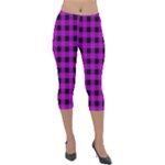 Purple Black Buffalo Plaid Lightweight Velour Capri Leggings 