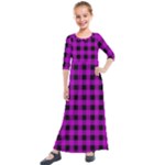 Purple Black Buffalo Plaid Kids  Quarter Sleeve Maxi Dress