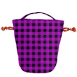 Purple Black Buffalo Plaid Drawstring Bucket Bag