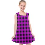 Purple Black Buffalo Plaid Kids  Cross Back Dress