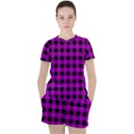 Purple Black Buffalo Plaid Women s Tee and Shorts Set