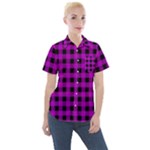 Purple Black Buffalo Plaid Women s Short Sleeve Pocket Shirt