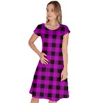 Purple Black Buffalo Plaid Classic Short Sleeve Dress