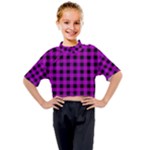 Purple Black Buffalo Plaid Kids Mock Neck Tee