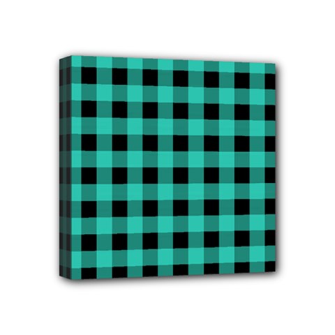 Turquoise Black Buffalo Plaid Mini Canvas 4  x 4  (Stretched) from ArtsNow.com