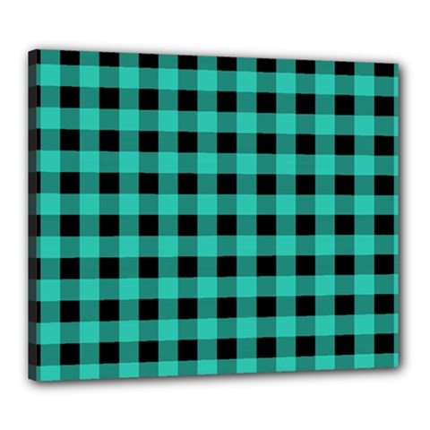 Turquoise Black Buffalo Plaid Canvas 24  x 20  (Stretched) from ArtsNow.com