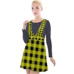 Yellow Black Buffalo Plaid Plunge Pinafore Velour Dress