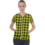 Yellow Black Buffalo Plaid Short Sleeve Zip Up Jacket