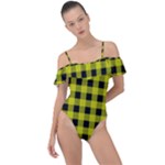 Yellow Black Buffalo Plaid Frill Detail One Piece Swimsuit