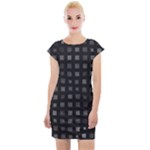 Abstract Black Checkered Pattern Cap Sleeve Bodycon Dress