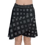 Abstract Black Checkered Pattern Chiffon Wrap Front Skirt