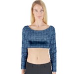 Blue Abstract Checks Pattern Long Sleeve Crop Top